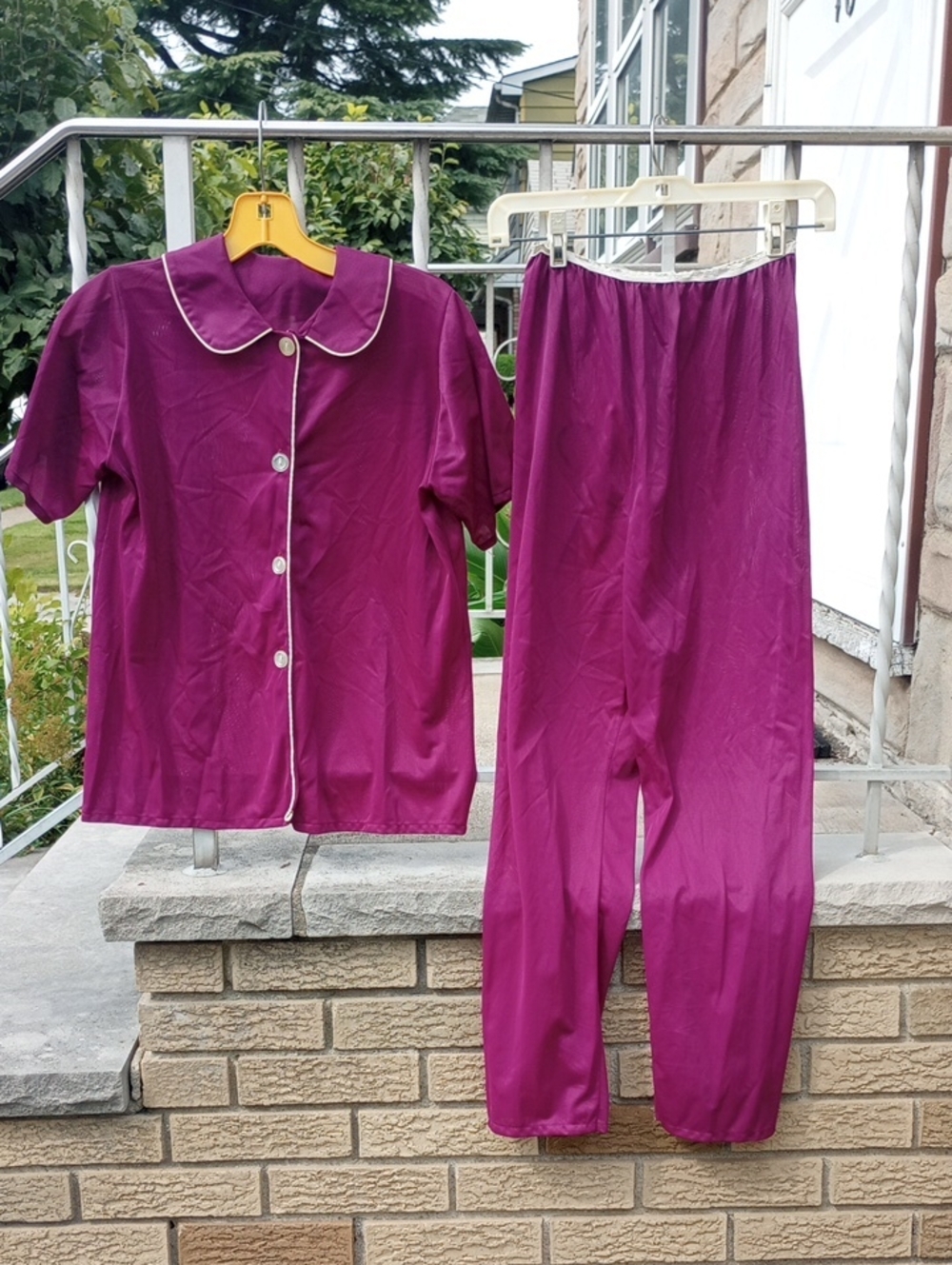 Plum Purple Small Vintage Retro Lightweight Nylon Spring Summer 2-Piece Pajamas